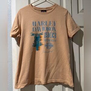 Harley-Davidson Tan Tee with Blue and Orange Design